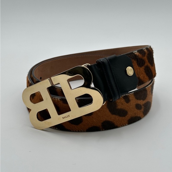 Bally Leopard Print Mohair Belt with Gold Buckle Size 110/44